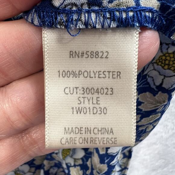 Max Studio Plus 2X Top Elbow Sleeve Ruffle Blouse Blue Floral Peasant Women's - Picture 8 of 13